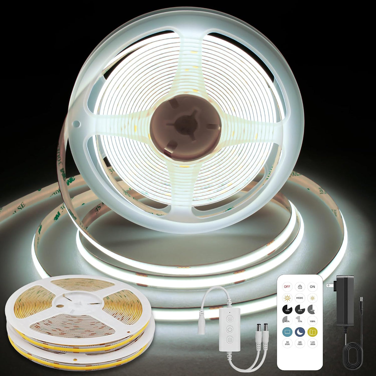 Pandery COB LED Strip Lights Cool White, 24V Dimmable led Light Strip KIT