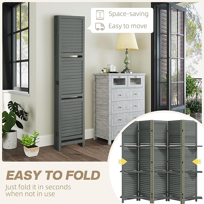 HOMCOM Room Divider, 5 Panel 67" Tall Wood Privacy Screen - Image 4