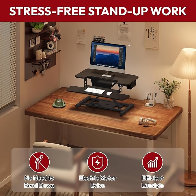 SANODESK 32" Electric Standing Desk Converter, Height Adjustable Riser - Image 3