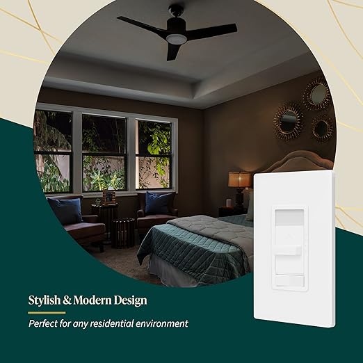 TOPGREENER Kalide Light Switch and 3-Speed Ceiling Fan Control Combo, in Wall - Image 6