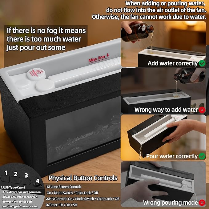 Fireplace Flame Air Diffuser Humidifier, 7 Colors Aromatherapy Essential Oil - Image 8