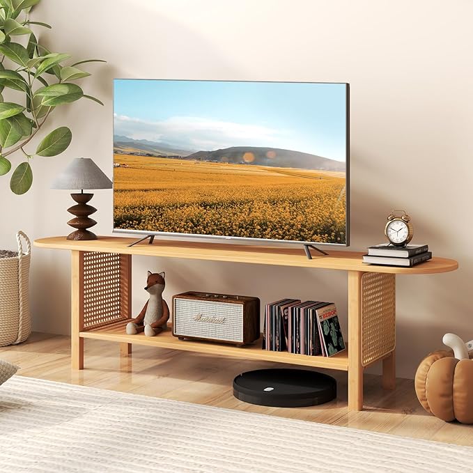 HollyHOME Bamboo TV Stand with Storage - Image 8