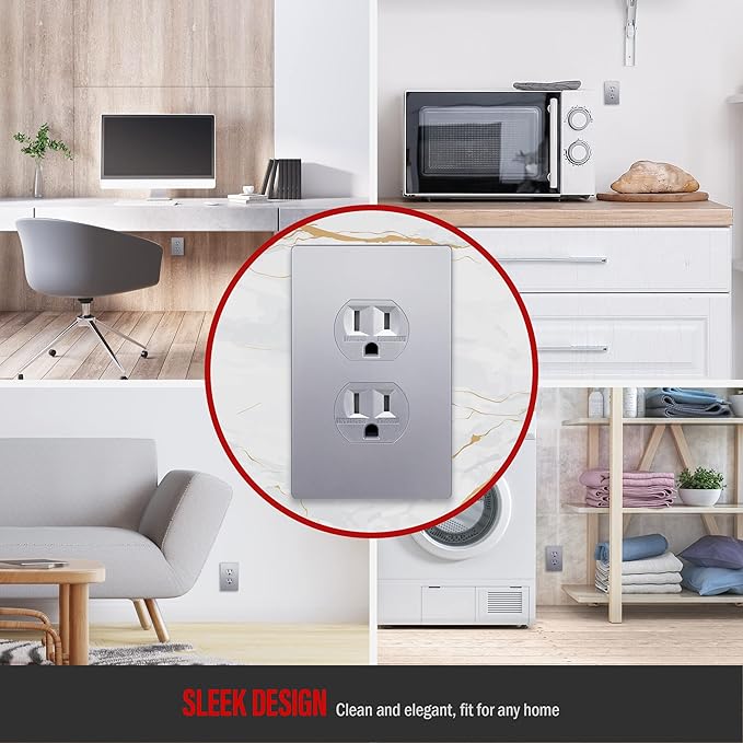 ENERLITES Elite Series Duplex Outlet Receptacle Cover, Screwless Wall Plate - Image 7