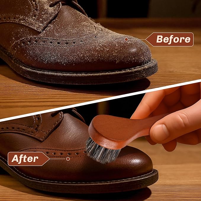 2 Pcs Horsehair Shine Shoes Brush Kit Polish Dauber Applicators Cleaning - Image 5