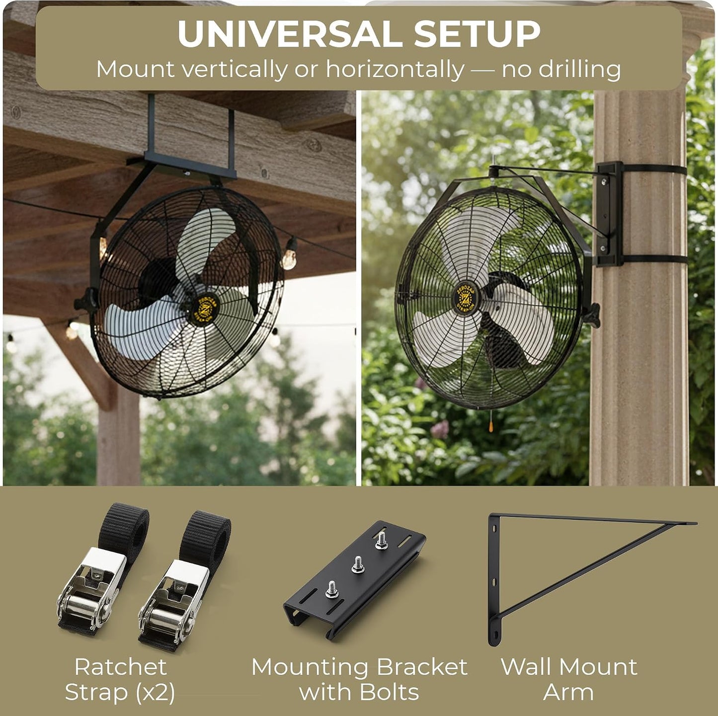 ZeboZap 18" Outdoor Fan | Outdoor Fans for Patios Waterproof, Wall Mounted Fan for Gazebo, Covered Patio, Greenhouse & Workshop, IP44 Waterproof, 4000 CFM, 3-Speed, 10 ft Power Cord, ETL Certified