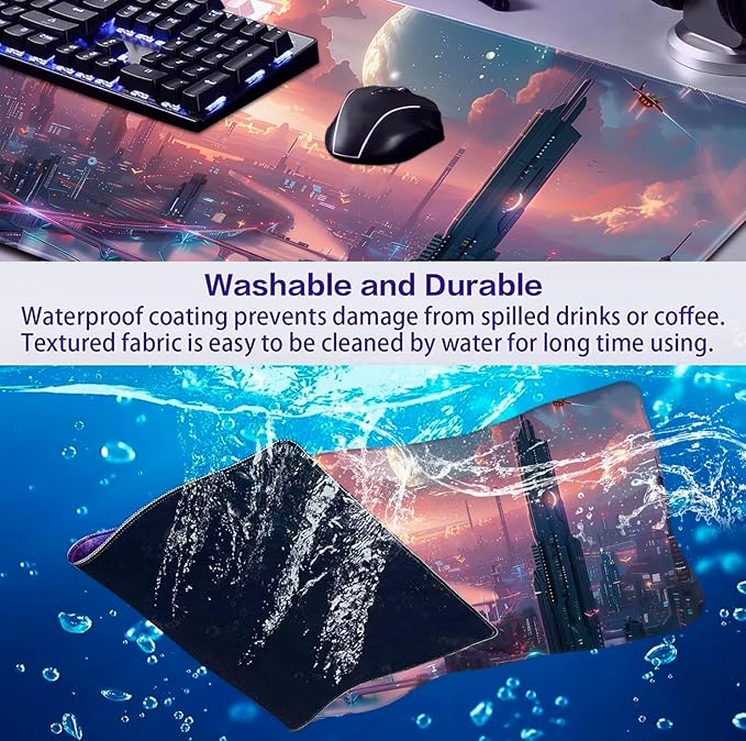 Digital Anime City Night View Office Art Desk Mat, Female Aesthetic Style - Image 6