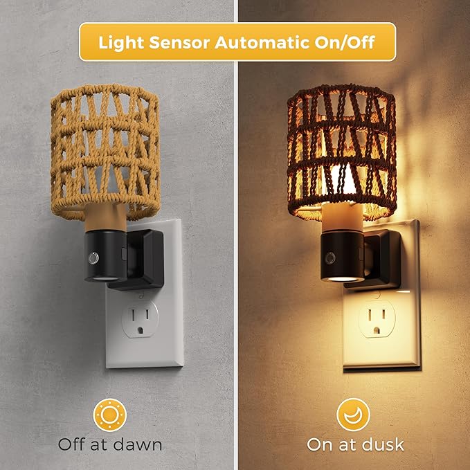 L LOHAS LED Night Lights Plug into Wall, 2 Pack Cylindrical Ironwork Boho - Image 2