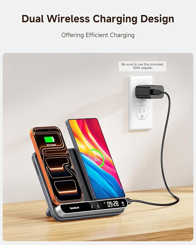 Dual Wireless Charger Stand, SwanScout 504, Foldable Wireless Charging Station - Image 2