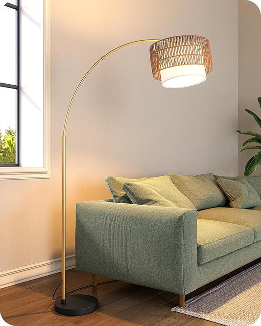 EDISHINE Gold Floor Lamps for Living Room, Boho Rattan Standing lamp by EDISHINE