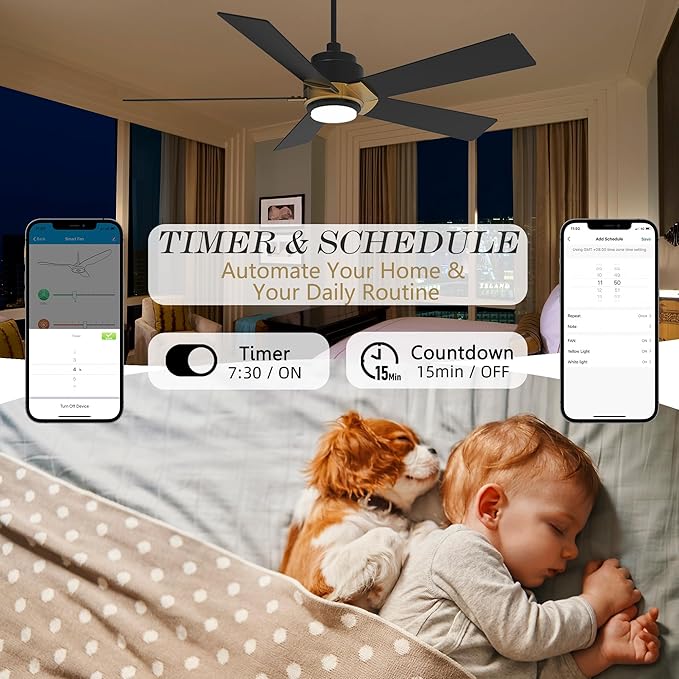 SMAAIR Smart Ceiling Fans with Lights and Remote, 52 Inch Low Profile Ceiling - Image 5