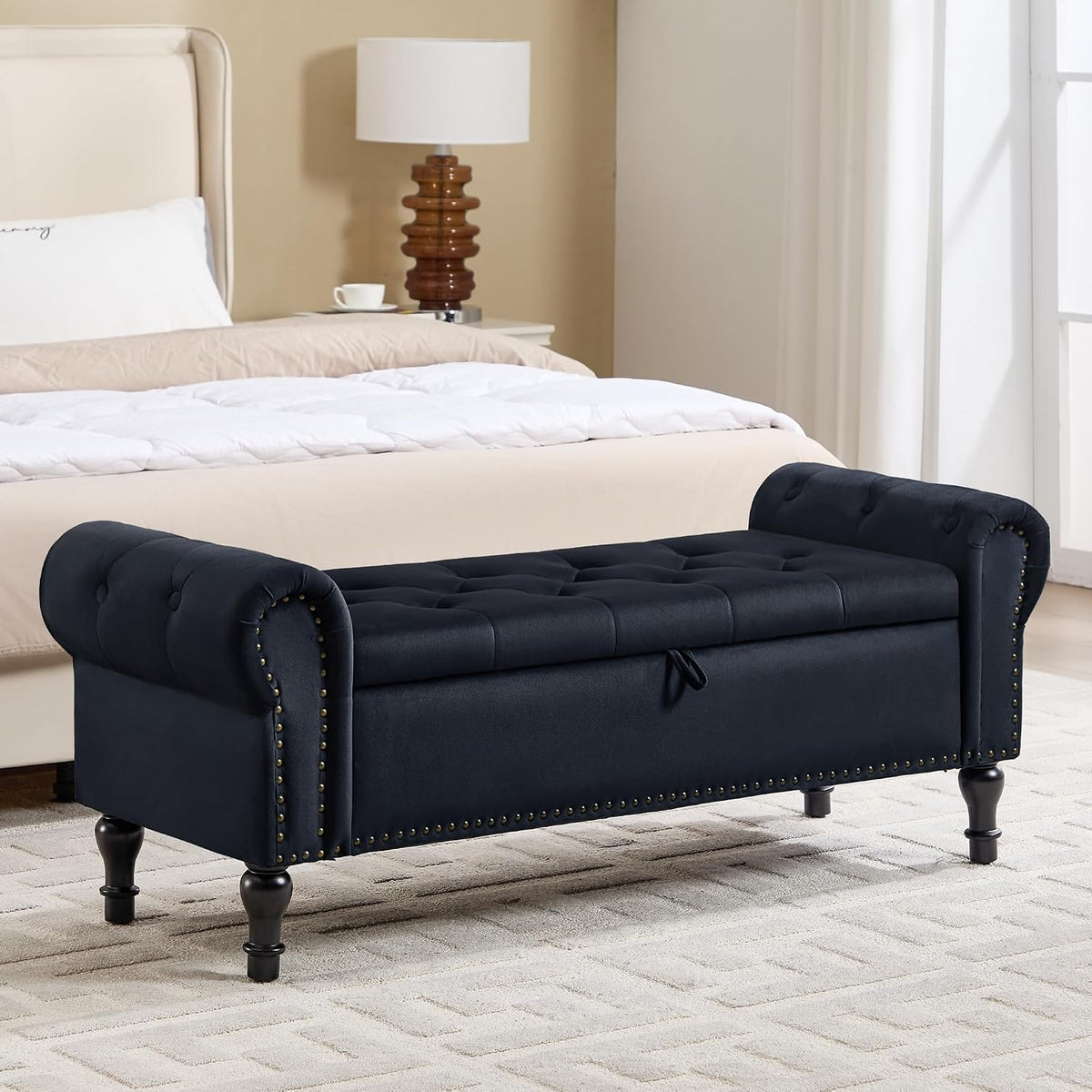 storage bench for bedroom, 51" upholstered end of, main product view