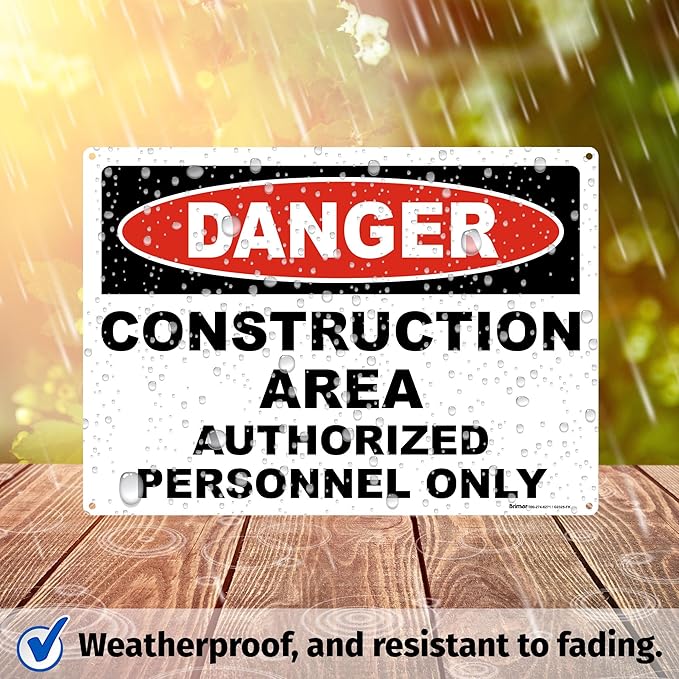 Brimar 14"x10" Danger Construction Area Safety Sign - Image 6