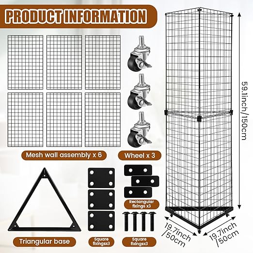 Weysat 5' x 1.6' Triangle Gridwall Panel Display Stand 3-Sided Grid Tower - Image 2
