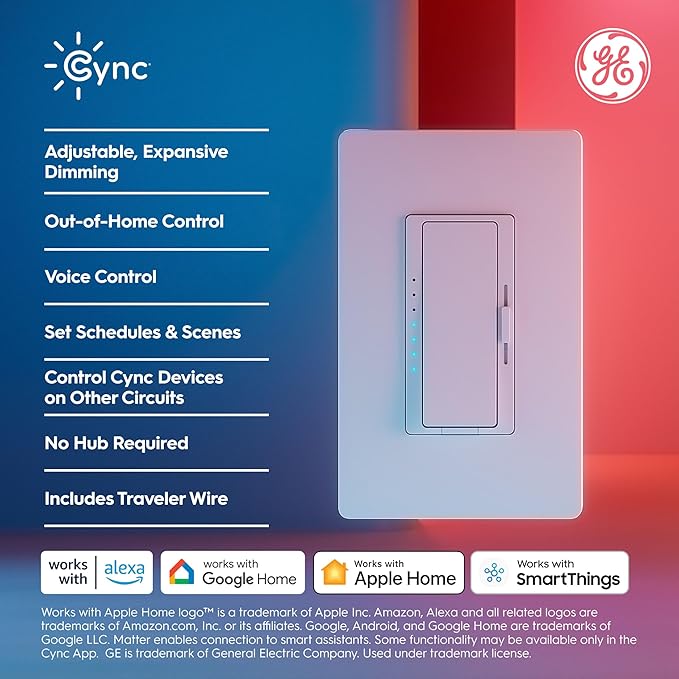 GE Cync Paddle Dimmer Smart Switch, Highly Customizable Dimmer Switch, Works - Image 4