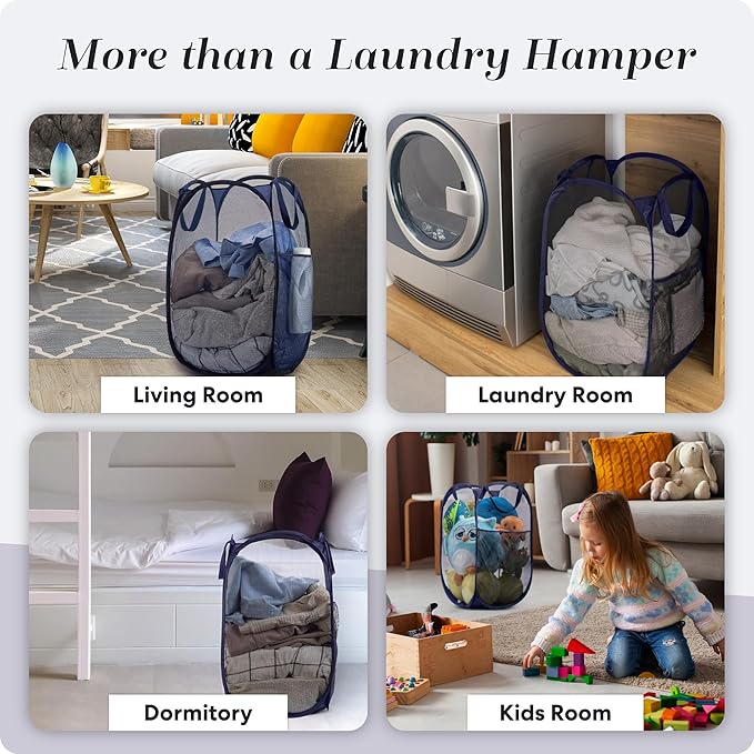 Handy Laundry Collapsible Mesh Foldable Hamper 14" x 14' x 24" Navy Blue - Image 8