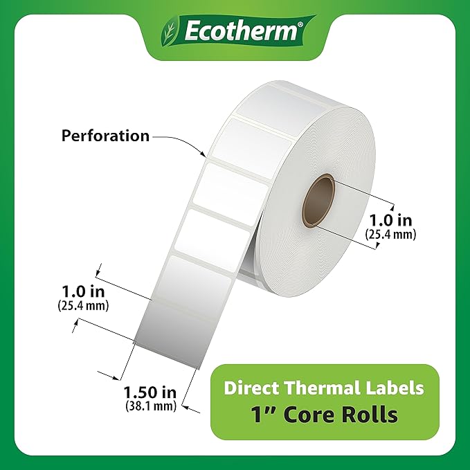 1.5" x 1" Thermal Labels | 4 Rolls | 5300 Labels | fits Zebra, Offnova Thermal - Image 3