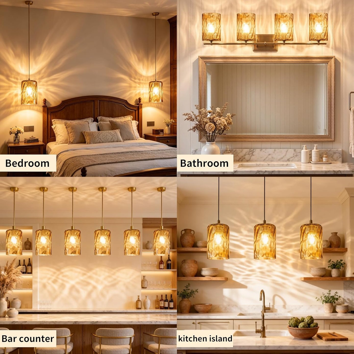GO&SO Glass Lamp Shade Replacement 3Pc Amber Hammered 3.94" W x 5.9" H | Hand Blown Hammered Glass,1-5/8" Fitter,E26 Base,Fits Pendant Lights Fixtures,Wall Sconces,Table Lamps,Floor Lamp Cover