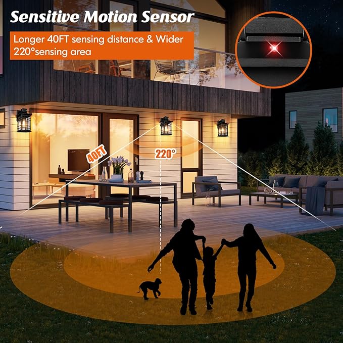 Motion Sensor Outdoor Wall Light Black, Dusk to Dawn Outside Porch Light - Image 4
