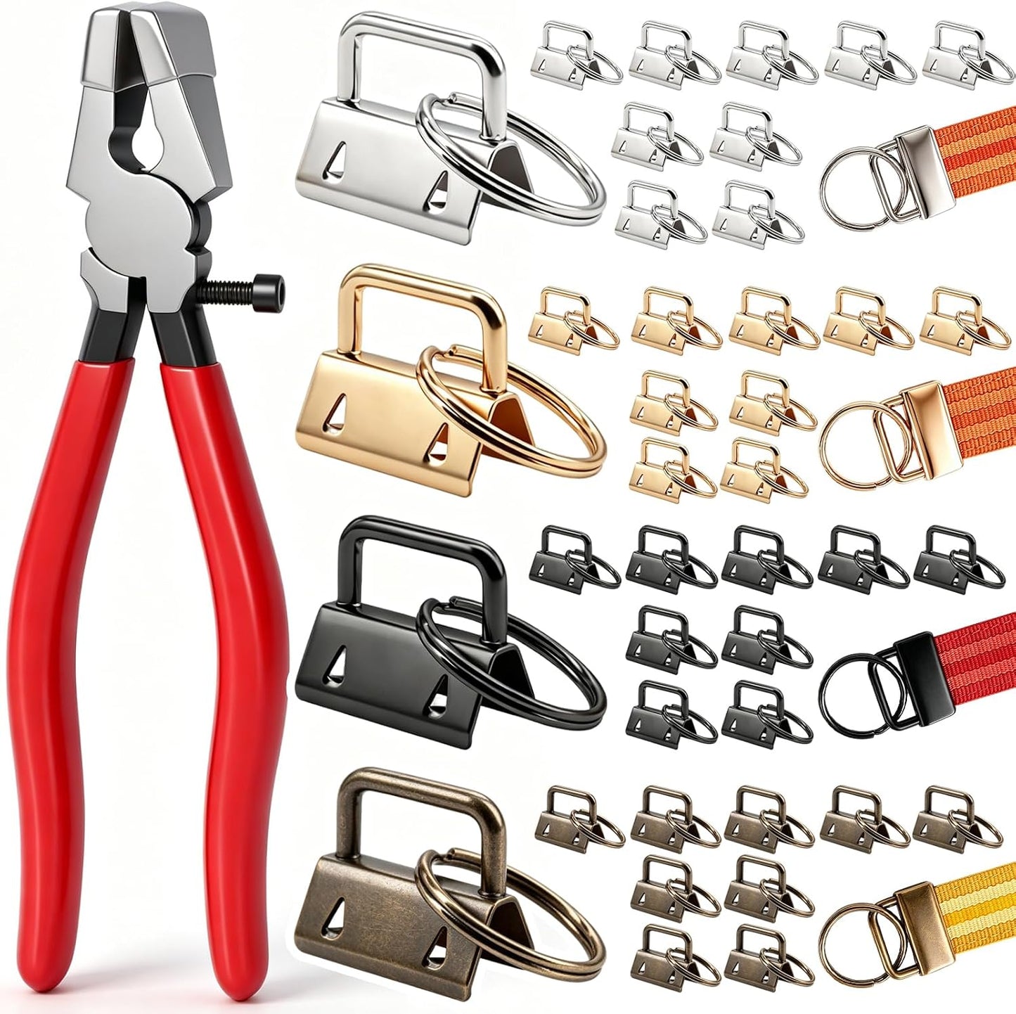 weideer 40 Sets Key Fob Hardware with Key Fob Plier Glass Running Pliers for Wristlet Key Fobs/Key Lanyard/Key Chain Hardware InstallK-082-40