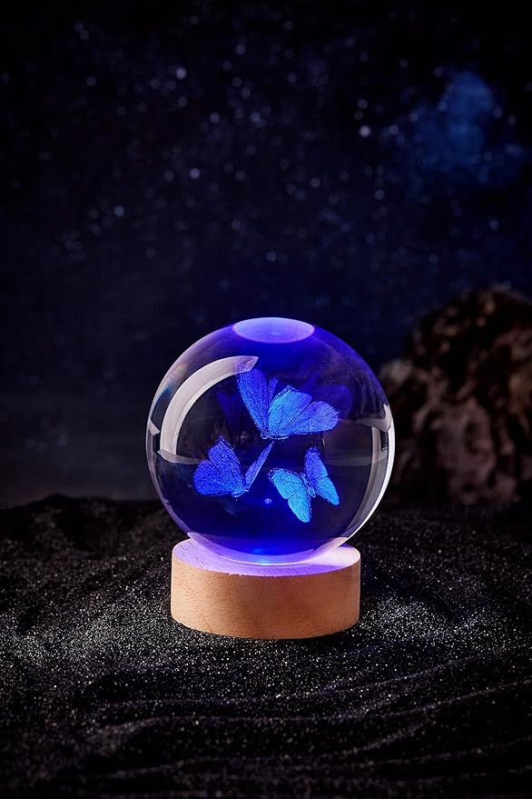 3D Butterfly Crystal Ball Lamp, Lifelike Three Butterflies Night Light - Image 8