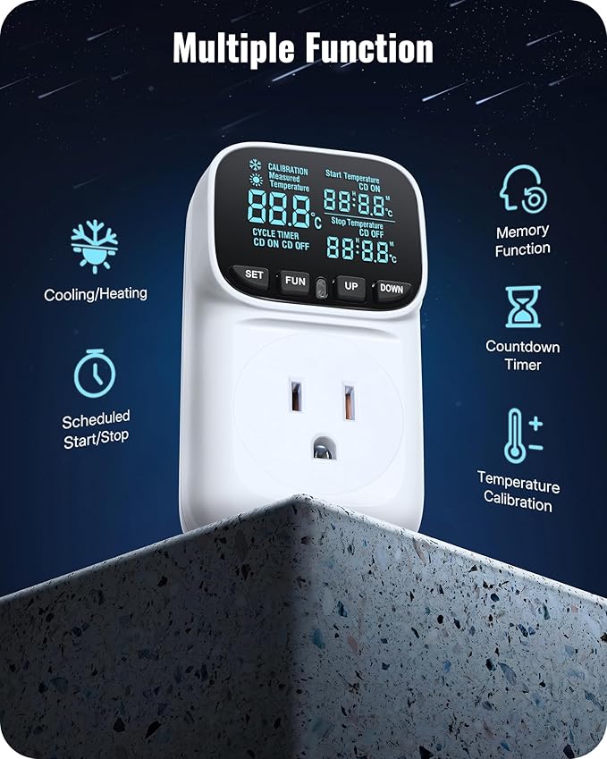 WILAWELS Digital Temperature Controller Outlet, 15A/1800W Heavy Duty Thermostat - Image 7