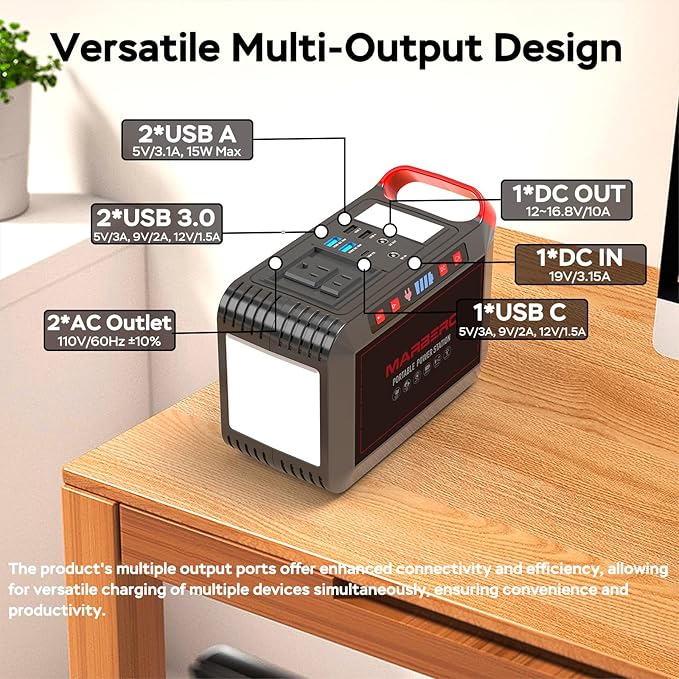 Portable Power Station 300W MARBERO 237Wh Camping Solar Generator Backup - Image 2