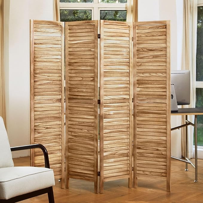 Room Dividers and Folding Privacy Screens, Wood Louvered Separators Divider Wall - Image 6