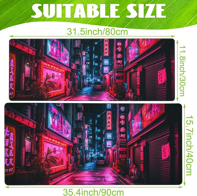 Eflxamz Desk Mat, Japanese Anime Neon Street Desk Pad, Anime City Large Gaming - Image 2