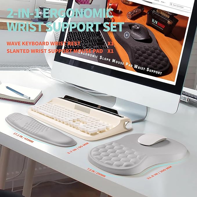 KUOSGM 2-in-1 Ergonomic Set, Wave Rise Keyboard Wrist Rest and Massage Bulge - Image 5