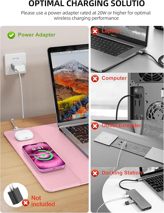TopMade Mouse Pad with 15W Wireless Charging, XXL Large Leather Desk Mat - Image 4