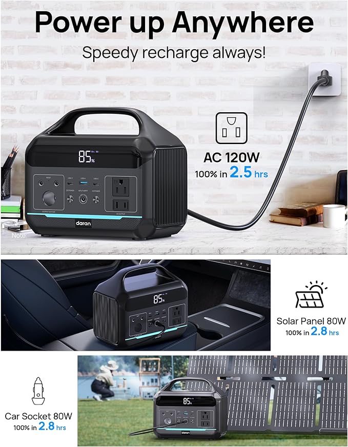 DARAN Portable Power Station 600W - 288Wh Solar Generator LiFePO4 Battery - Image 4