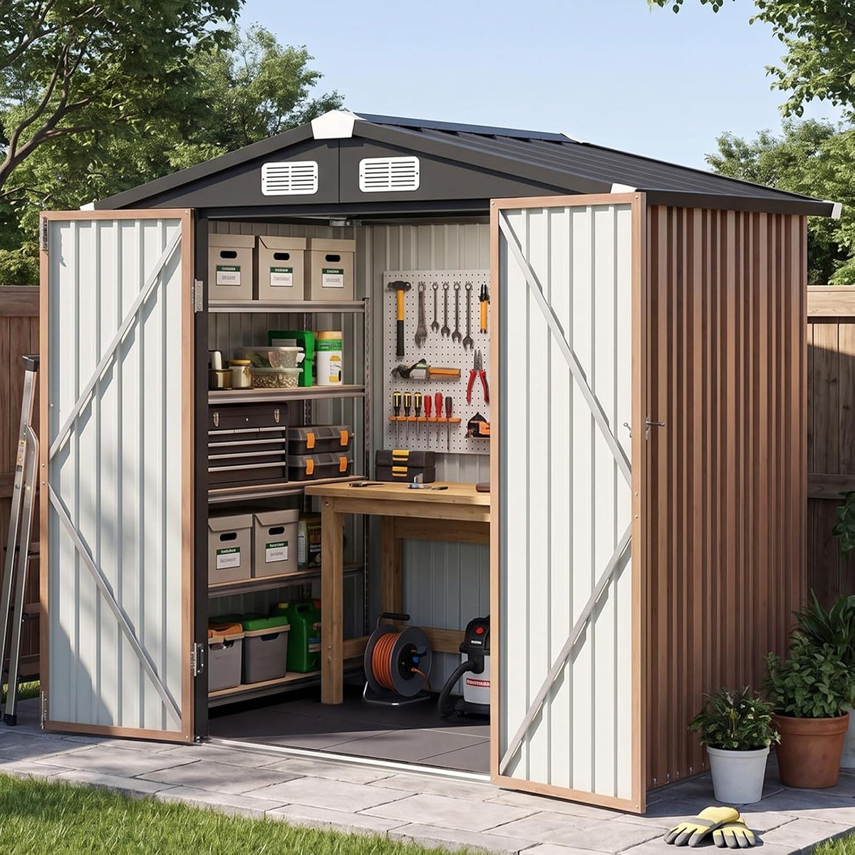 6x4ft outdoor storage shed with floor brown, main product view