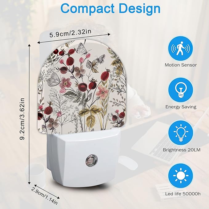 YESPOAK Night Light, Vintage Flower Butterfly Night Lights Plug Into Wall - Image 2