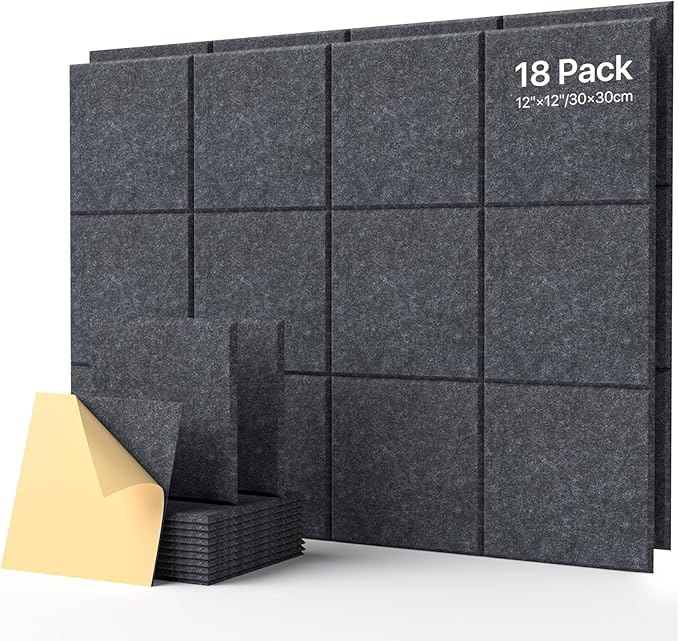 18 Pack Soundproof Wall Panels Self-Adhesive, Square Sound Proof Foam Panels by Soundsbay