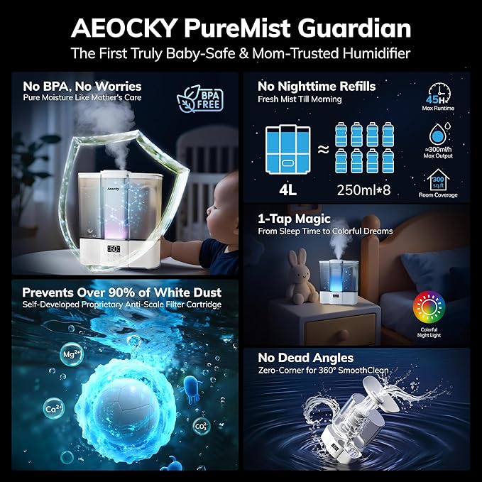 Geek-Level Aeocky Humidifier for Baby, Quiet Ultrasonic Humidifiers for Bedroom - Image 2
