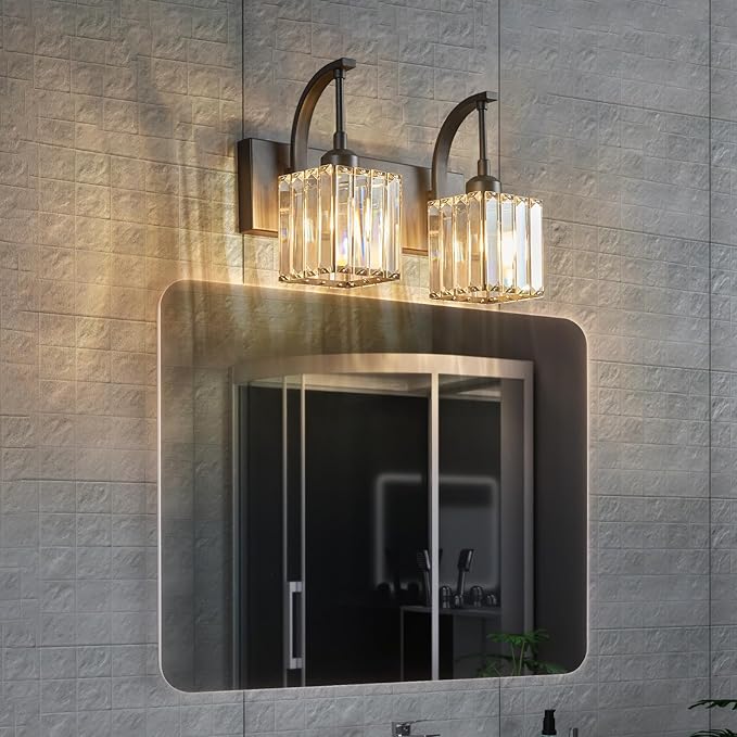 FDPBY Crystal Vanity Lights 2-Light Black Wall Lamp Modern Crystal Bathroom - Image 7