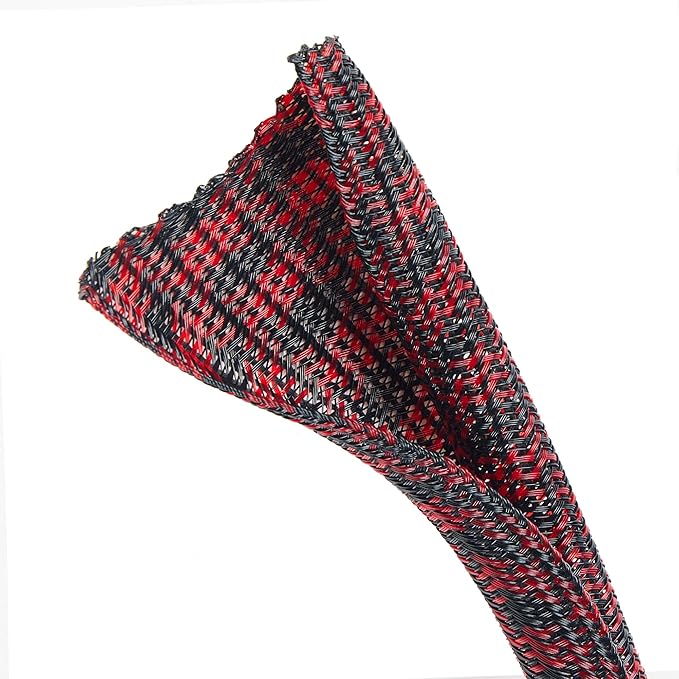 QCSIW Split Cable Sleeve, 25ft x 1 inch Black Red Braided Wire Loom - Image 4