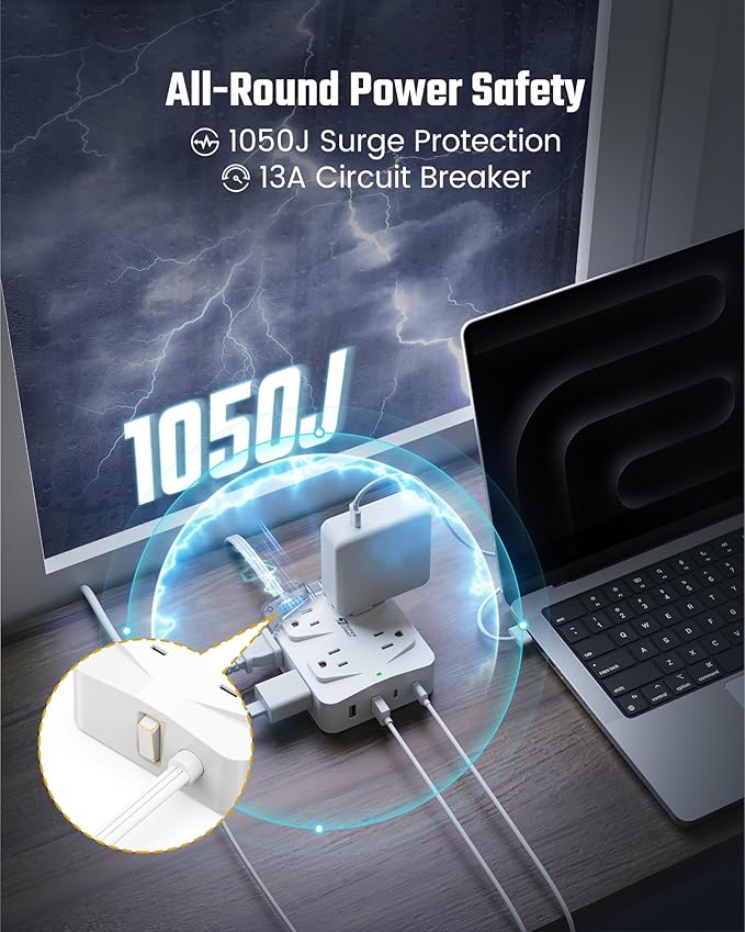 35W Fast Charging SUPERDANNY 4-Outlet 4-USB Power Strip - Image 4
