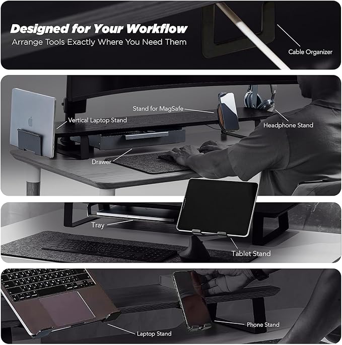 ULTRARM Moodular Wooden Monitor Stand 45.6” Large Desk Organizer - Image 5