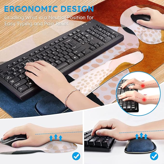 iCasso Desk Mat, Gaming Mouse Pad Wrist Support Set, 4in1 XXL Large Mousepad + - Image 3