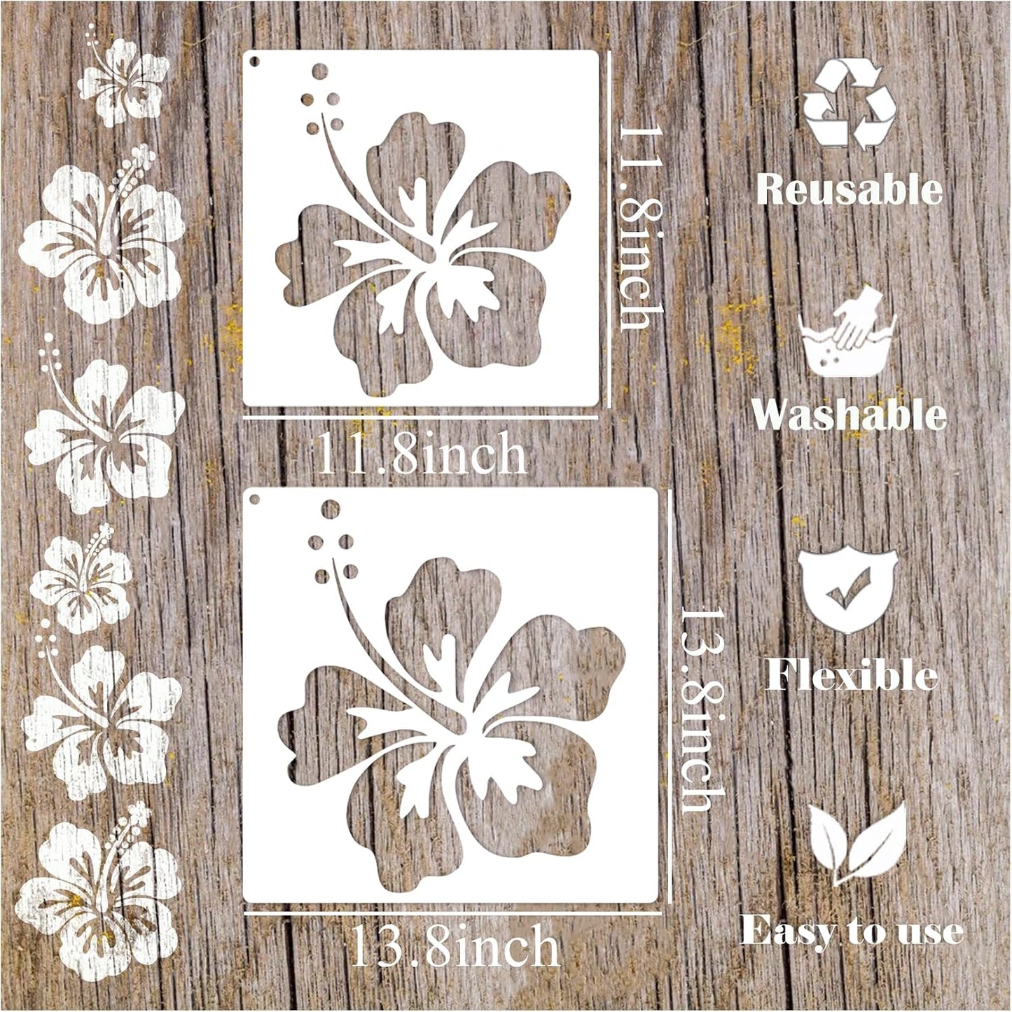 Large Flower Stencils Hibiscus Spring Floral Stencils for Painting for Wood Garden Fence Wall Furniture Fabrics DIY Decor (6 Hibiscus)