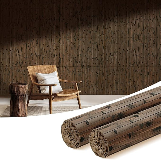 OUZUGIE 2 Pack 96x24 Inch Natural Bamboo Wall Panel – Brown Burned Pole Wrap by OUZUGIE