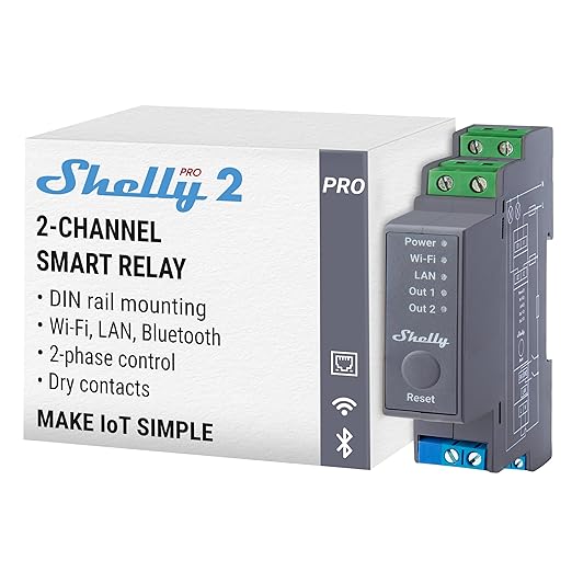 Shelly Pro 2 | Wi-Fi & LAN, 2-Channel Smart Relay | Home & Facility Automation by Shelly