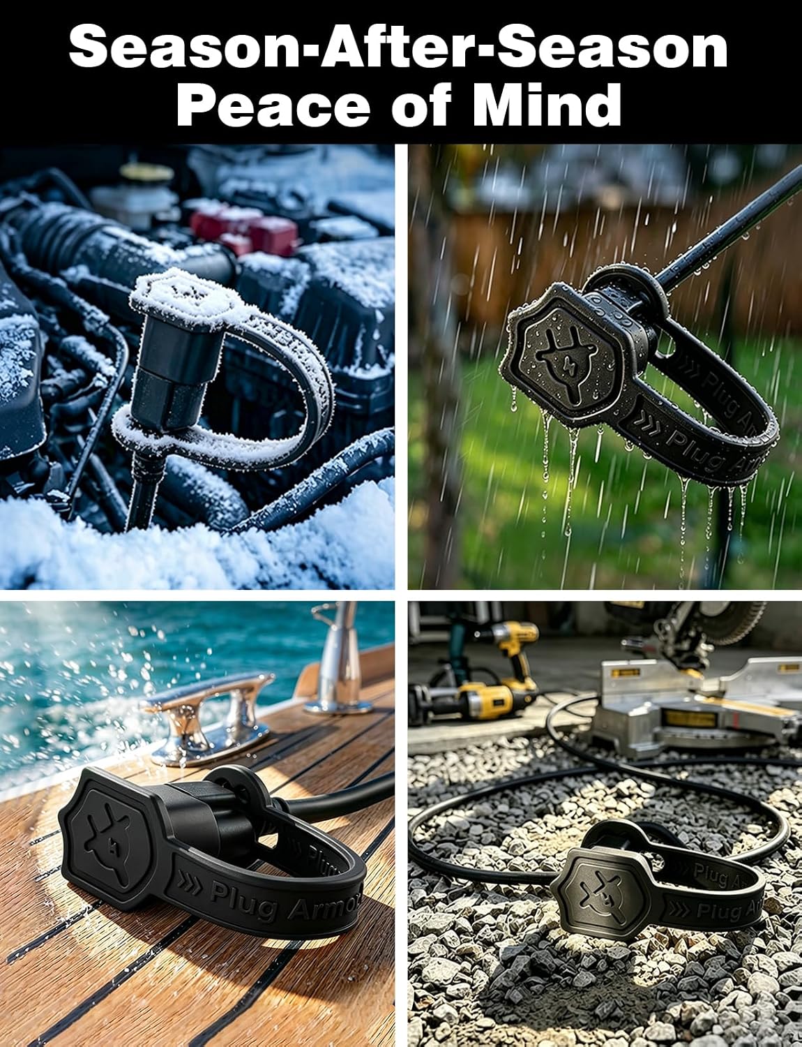 Mellbree Outdoor Plug Cover, 2&3 Prong Waterproof Extension Cord Protector | 120V Outlets - Weather Proof Exterior End Cap for Outside Electrical Plugs, Black