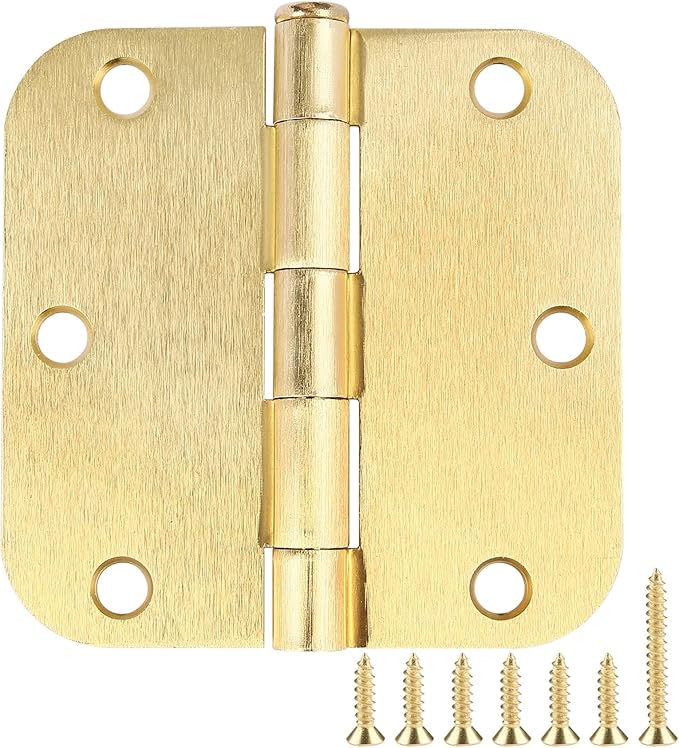 3 Pack Round Door Hinges 3-1/2" x 3.5 inch, 5/8 Radius, Brushed Brass 3 ½ Inch by TDCHINGES