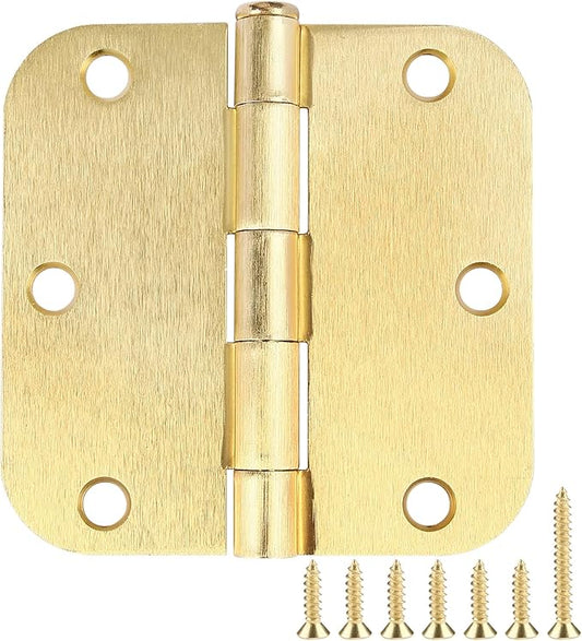3 Pack Round Door Hinges 3-1/2" x 3.5 inch, 5/8 Radius, Brushed Brass 3 ½ Inch by TDCHINGES