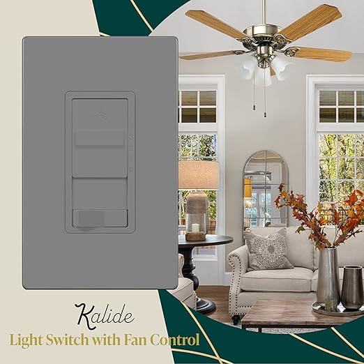 TOPGREENER Kalide Light Switch and 3-Speed Ceiling Fan Control Combo, in Wall - Image 2