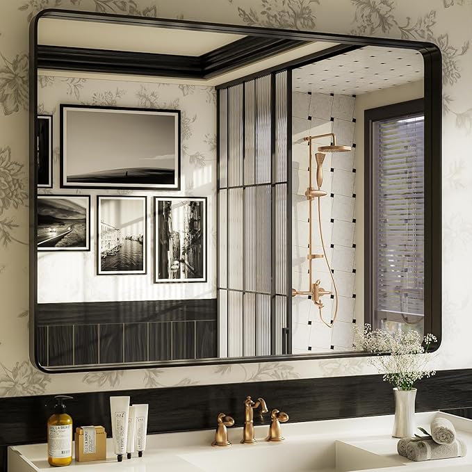 ISKM Black Framed Mirror for Bathroom 48" x 36" Decorative Rectangular Wall by ISKM-IStillKeepMovin