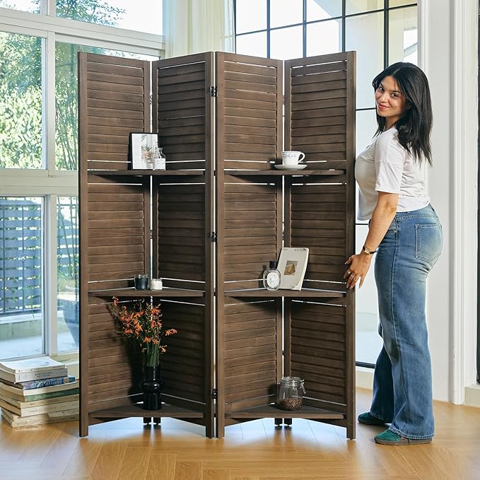 Partition Room Dividers, 67 * 51inch Folding Wood Privacy Screen by Svimi