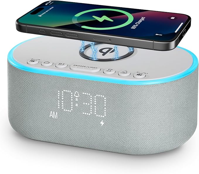 Odokee Wireless Charging Alarm Clock Radio: Qi Certified Fast Wireless Charger by Odokee